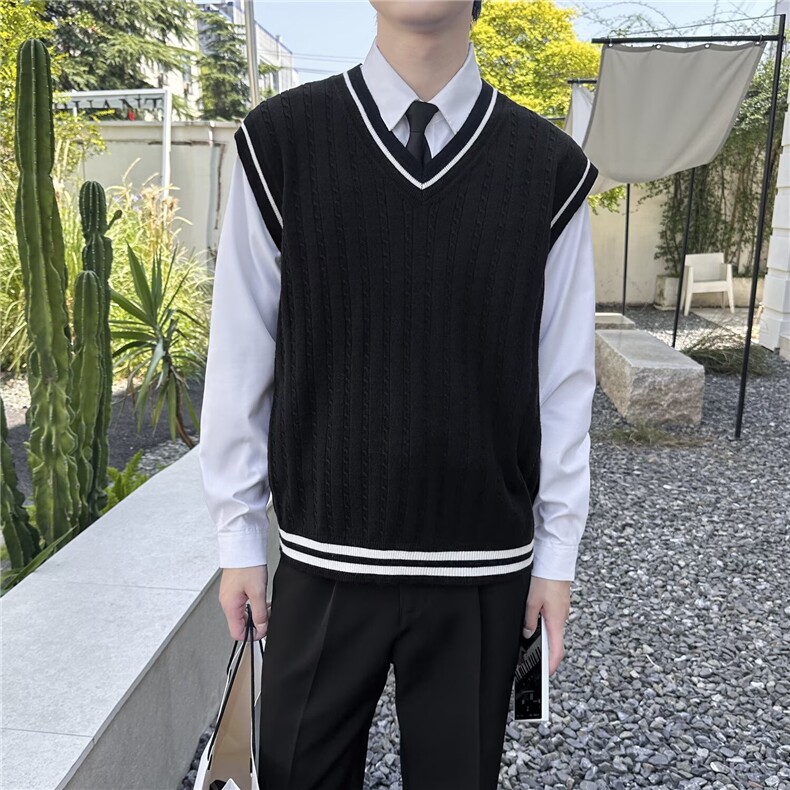 学院风V领毛衣马甲男款秋冬季美式针织衫潮流叠穿情侣背心,男装背心/马甲,星座410-6（原星座1304-1）