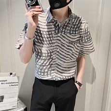 高品质个性印花花短袖衬衫男士宽松社会小伙衬衣潮TZ96P5078，男装T恤，电商B413