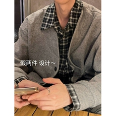 【005】5假两件新款拼接衬衫外套开衫针织毛衣A079-A266-P75，男装针织衫/毛衣，电商A079