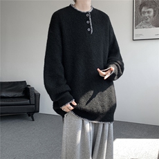 秋冬氛围感慵懒毛衣大码亨利领套头羊毛衫纽扣针织衫外套LM801P55，男装针织衫/毛衣，电商B215