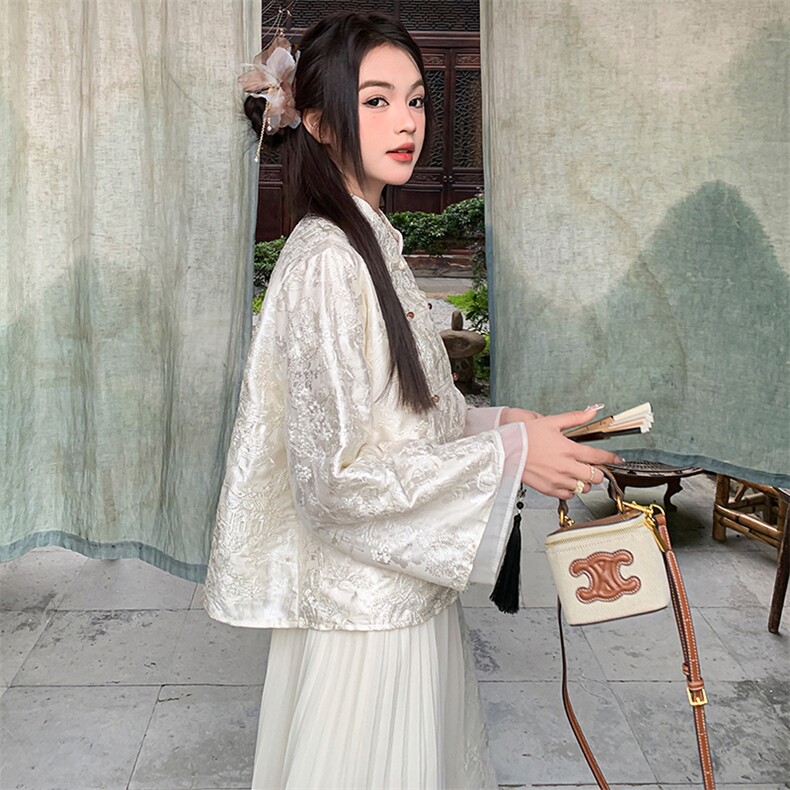 新中式国风刺绣套装裙女夏季新款温婉气质盘扣上衣半身裙两件套潮,女装套装/套裙,浙宝305