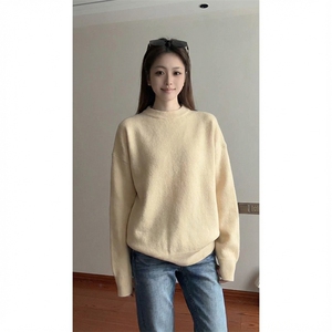 重磅秋冬男女纯色打底针织衫圆领套头半高领毛衣美式复古休闲上衣图片