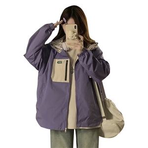C952-P100 双面穿工装外套女春秋2025新款学生甜美印花连帽夹克图片