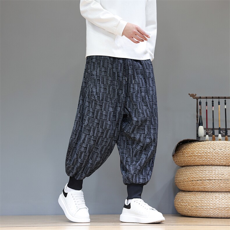 秋冬风休闲裤男宽松大码束脚哈伦裤潮流阔腿灯笼裤子AK39P50图片