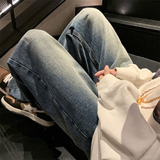 高街vibe美式裤子男复古水洗牛仔裤男直筒宽松阔腿长裤H2210-P45，男装牛仔裤，星座1008-1
