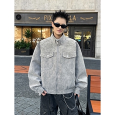 春季抖音得物品质扎染PU皮衣绒感雾面皮夹克外套男6156-TP53，男装夹克，星座207