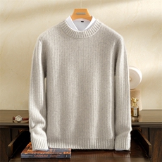 2025年秋季圆领长袖时尚百搭通勤简约休闲重磅三股加厚玉米粒，男装羊绒套衫，雪贝坊一店