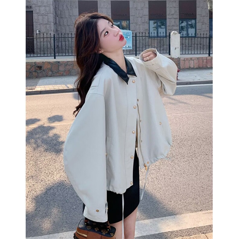 秋季短款宽松外套女士休闲工装夹克撞色翻领上衣简约文艺JY822,男装夹克,星座1116A（原606A-3）