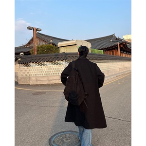 现货~美式cleanfit男士中长款过膝毛呢大衣外套Y985-P115 加棉125图片