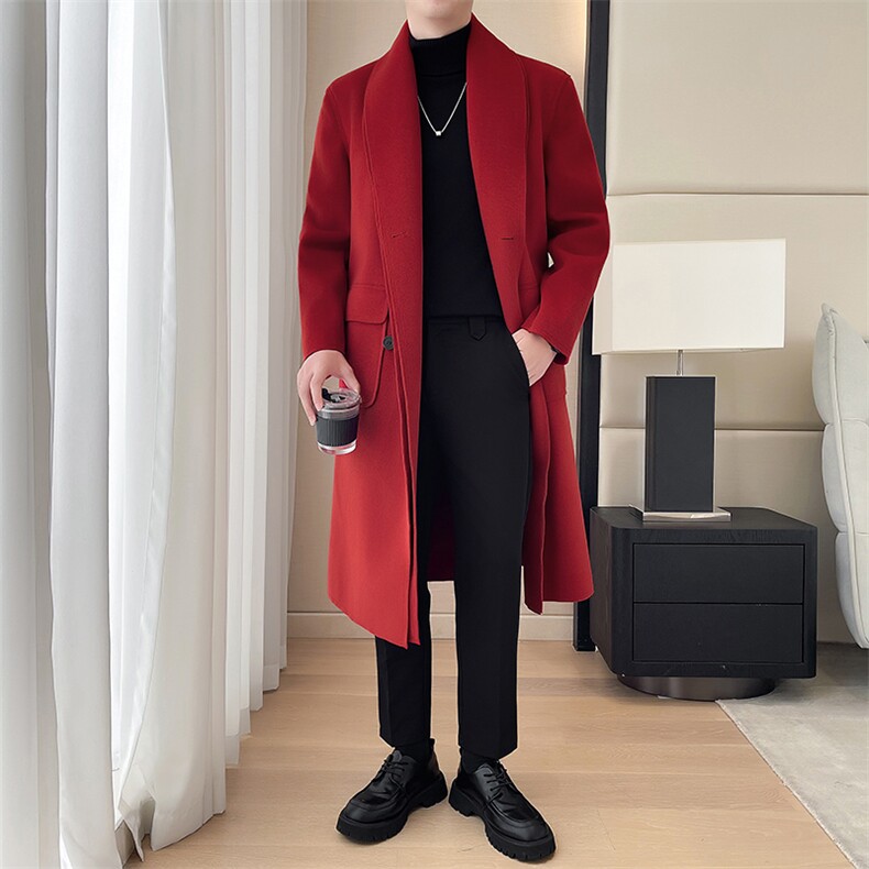 轻熟风~抖音假两件叠穿过膝毛呢大衣风衣外套FY930/P165,男装风衣,电商B331