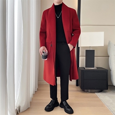 轻熟风~抖音假两件叠穿过膝毛呢大衣风衣外套FY930/P165，男装风衣，电商B331
