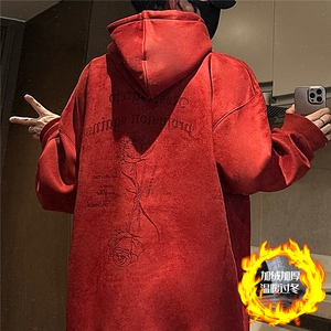 大码450G重磅奥利绒加厚烧花麂皮绒连帽卫衣P65控88常规P58控78图片