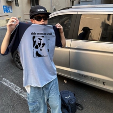 抖音得物高品质二开240克宽松纯棉美式潮牌插肩袖拼接短袖T恤，男装T恤，电商A486