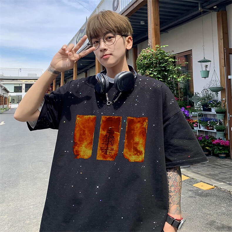 可48小时发货支持抖音得物来样二开美式满天星亮片短袖T恤MTX632,男装T恤,电商A486-1