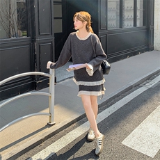 设计感花边拼接长袖针织衫高腰显瘦半身裙2025春季新款时尚套装女，女装套装/套裙，2C262
