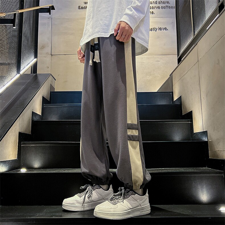 K011P45内景楼梯2024秋季新款华夫格直筒大码束脚百搭休闲裤,男装休闲裤,电商A026-1