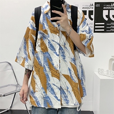 短袖衬衫男夏季薄款花衬衣宽松ins港风日系痞帅沙滩寸衫1030-p33，男装衬衫，星座1008-1
