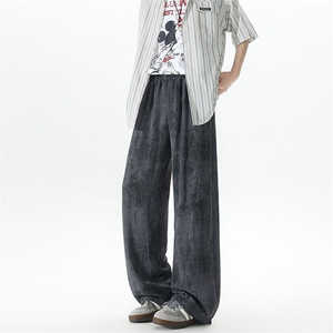 8XL-M 冰丝棉麻阔腿裤男防晒凉凉裤垂感直筒休闲扎染山本裤K9138图片