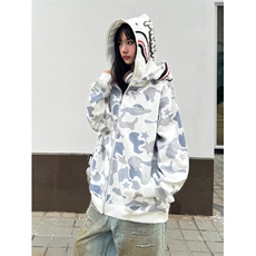 Amoeba美式复古双帽迷彩连帽卫衣拉链开衫原创潮秋季男女外套，女装短外套，星座506A