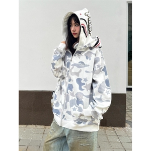 Amoeba美式复古双帽迷彩连帽卫衣拉链开衫原创潮秋季男女外套图片