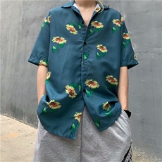 夏ins港风垂感花衬衫男薄款情侣宽松休闲外穿半袖衬衣W1011-P28，男装衬衫，星座512-2