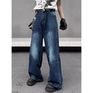 美式高街水洗做旧牛仔裤男女百搭宽松直筒微喇阔腿裤潮N0377-P55图片