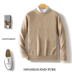 2025冬季100%纯羊毛衫男圆领菱形提花加厚毛衣宽松打底羊绒衫上衣，男装羊毛衫，邓利维