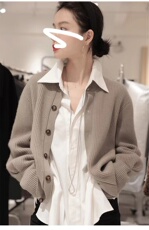 韩系针织开衫女秋冬新款流行软糯毛衣外套慵懒外搭，女装羊毛衫，恩泰羊绒