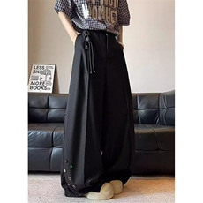 撞色纽扣拼接缉明线垂感休闲西裤ins潮牌阔腿弯刀裤KD030，男装西裤，星座1116A（原606A-3）