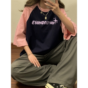 1中性风插肩袖设计T恤情侣女大码美式潮短袖T恤男DT8794P35控49图片