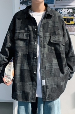 港风休闲情侣大码长袖衬衫男潮帅气潮翻领夹克衬衣CS7281P40，男装衬衫，星座227-7