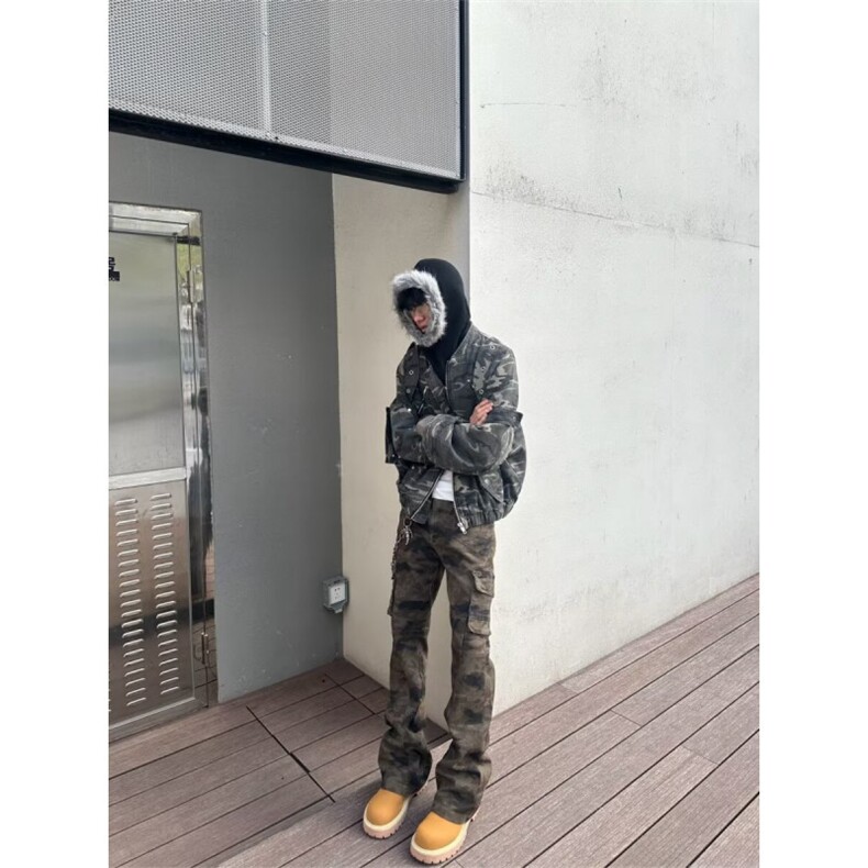 美式vibe高街迷彩多口袋修身工装裤嘻哈微喇裤男女K83096-P53网图,男装工装外套,电商B245