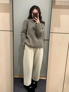高领毛衣女洋气羊毛衫秋冬季宽松纯色简约堆堆领打底衫