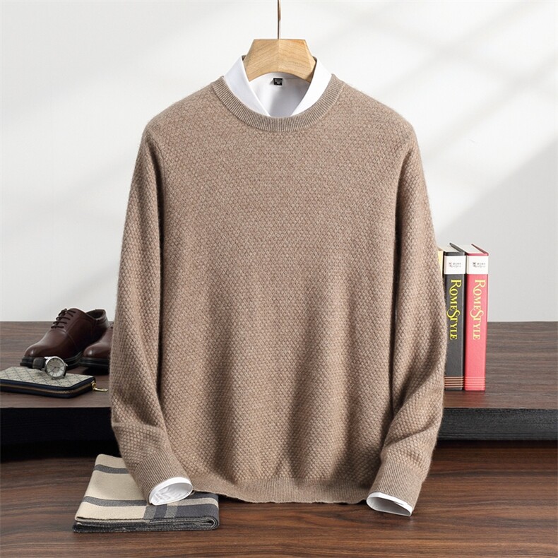 2025新款男士纯棉毛衣打底衫秋冬圆领加厚保暖全棉时尚内搭针织衫，男装羊绒套衫，纳丰羊绒