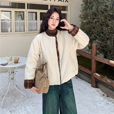 韩系小个子撞色拼接羽绒棉衣女2025冬季新款女装短款棉服棉袄外套，女装棉衣/棉服，天丽