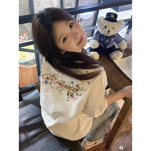 万针全刺绣工艺抖音得物高品质260克重磅纯棉双纱美式高街短袖T恤图片