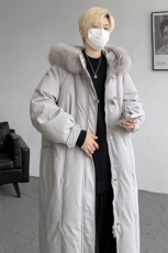 8XL-M90白鸭绒大毛领羽绒服男中长款过膝设计感牛角扣YRFC05P398，男装羽绒服，电商D206-1