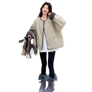 卡其绿工装派克服女秋冬2025新款皮毛一体加厚加绒爆款巨好看棉服图片