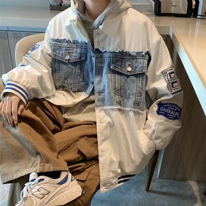 港风牛仔拼接夹克外套男女棒球服宽松高街vibe风潮牌 XJ333-P65图片