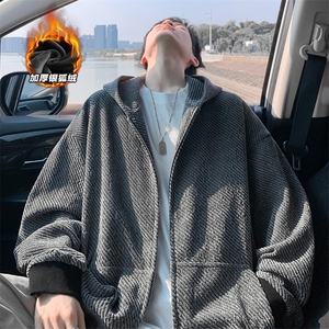 460g高克重银丝雪尼尔连帽开衫卫衣外套W5034J加绒-特P68控118图片