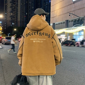 冬季港风羊羔毛棉衣加厚棉服字母刺绣外套 A409-1图片