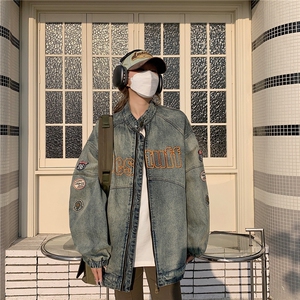 JK8899-P65 美式机车风牛仔外套男水洗做旧潮牌炸街刺绣图片