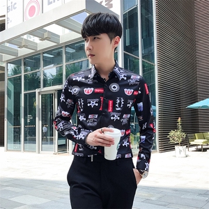 2021秋冬潮流个性花衬衫男长袖韩版休闲印花衬衣A470-CS106图片