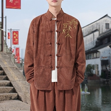 男士外套灯芯绒夹克盘扣立领唐装风XZ1512-2506单夹克-P85，男装夹克，星座1512