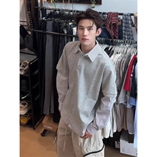假两件POLO衫条纹拼接长袖T恤卫衣WY8197特P50，男装Polo衫，星座908-1