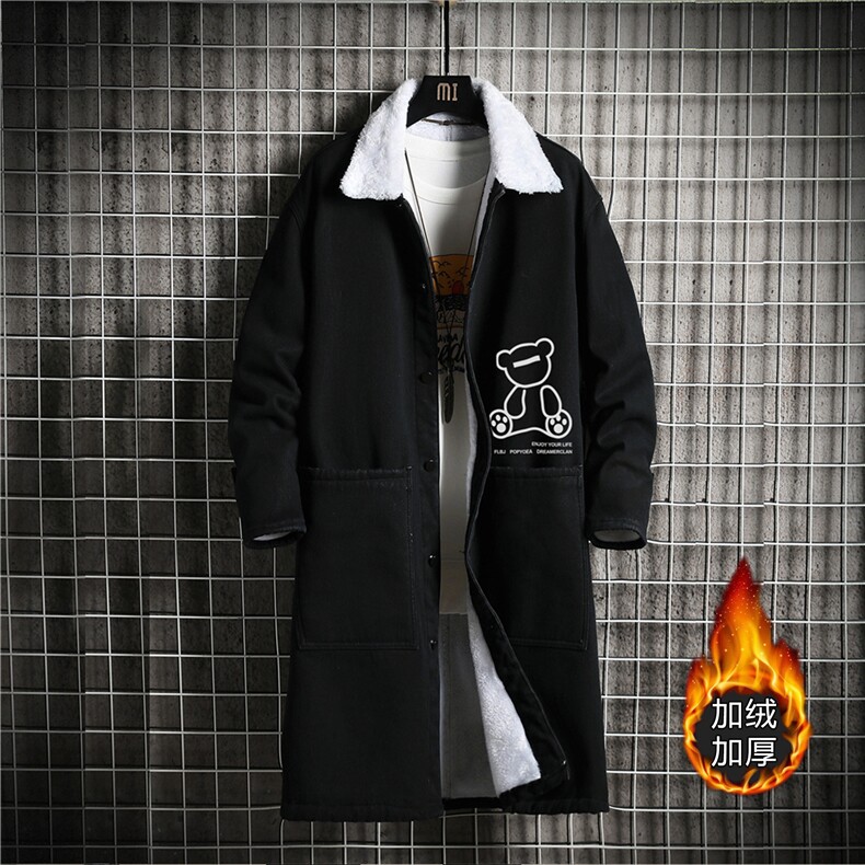FY5001J-P98M-5XL控138加绒羊羔绒白底长款牛仔风衣大码店主风，男装风衣，星座103A