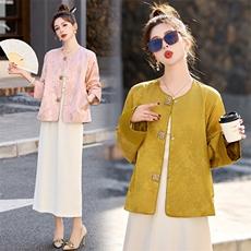 粉色小香风新中式提花外套女2026春秋新款小个子宽松显瘦上衣，女装短外套，艾仟回(原伊仟回)