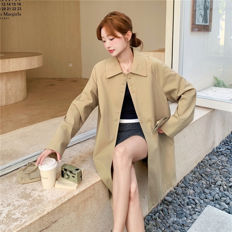 卡其色风衣外套女休闲减龄2025秋新款高级感宽松显瘦高级感大衣女,女装风衣,2C325
