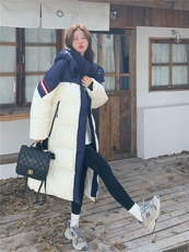 2025冬季羽绒服50白鸭绒长款拼色RF2C290-6897#-P325-K478，女装羽绒服，蝶眷