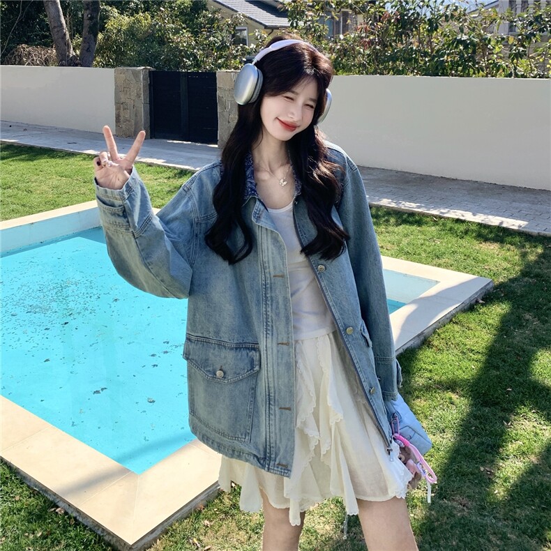 现货2026春装撞色复古牛仔外套2C056-7201-P180控288,女装短外套,2C056